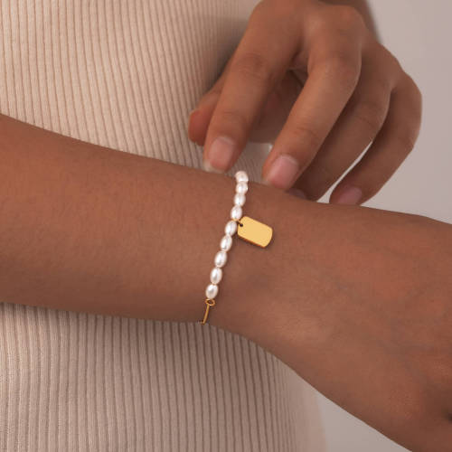 Wholesale Stainless Steel Imitation Pearl Engravable Bracelet