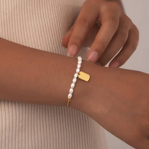 Wholesale Stainless Steel Imitation Pearl Engravable Bracelet
