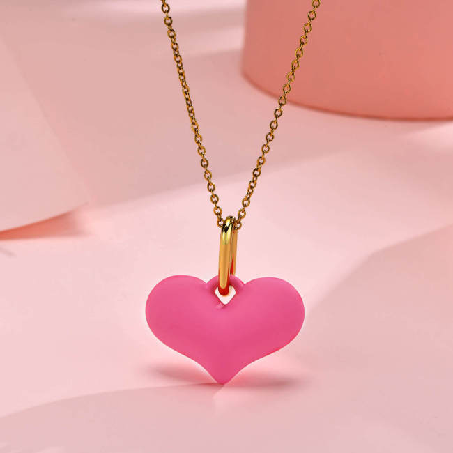 Wholesale Alloy Acrylic Pink Heart Pendant