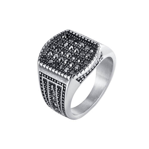 Wholesale Stainless Steel Black Zirconia Ring for Men