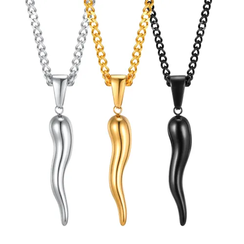Wholesale Stainless Steel Italian Horn Necklace