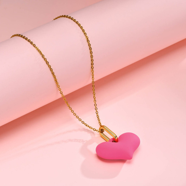 Wholesale Alloy Acrylic Pink Heart Pendant