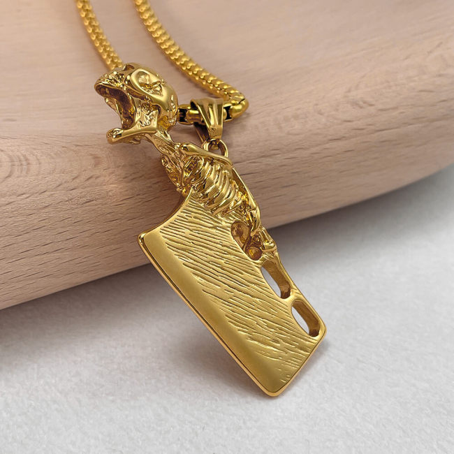 Wholesale Stainless Steel Skeleton Cleaver Knife Pendant