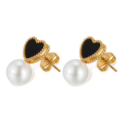 Wholesale Stainless Steel Heart Pearl Earrings