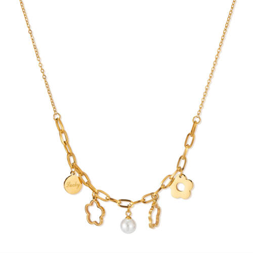 Wholesale Stainless Steel Flower Pearl Necklace Set