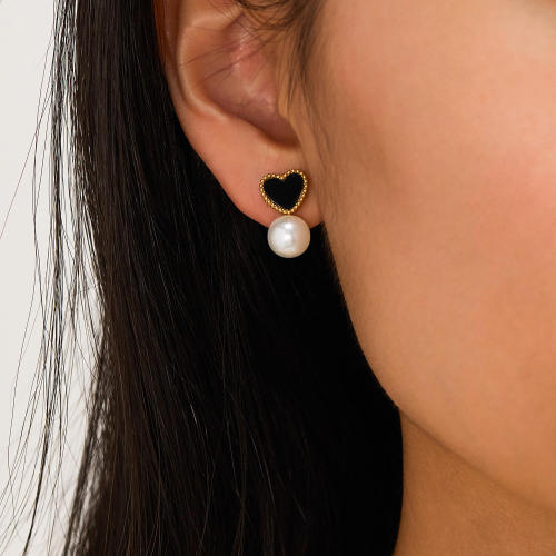 Wholesale Stainless Steel Heart Pearl Earrings