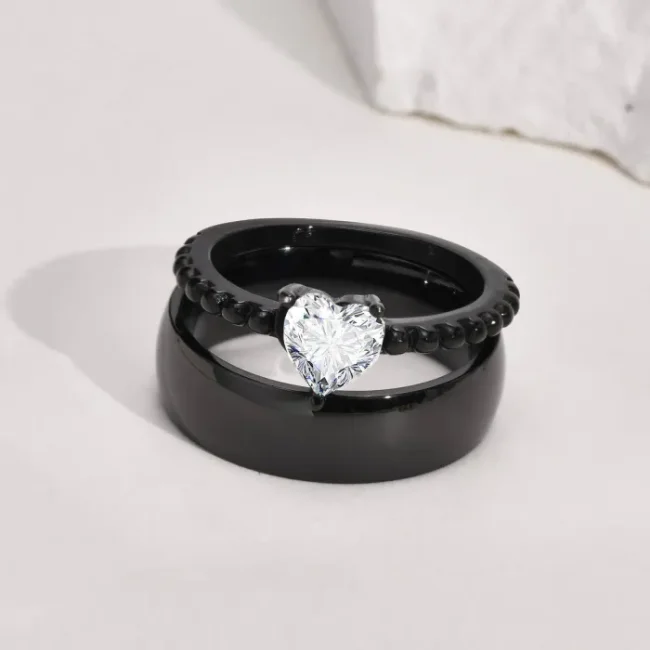 Wholesale Stainless Steel Classic Heart Shape CZ Ring
