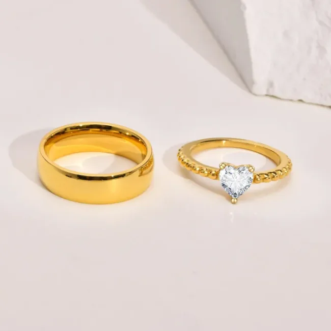 Wholesale Stainless Steel Classic Heart Shape CZ Ring