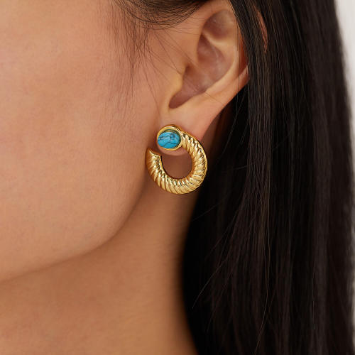 Wholesale Stainless Steel Blue Turquoise Earrings