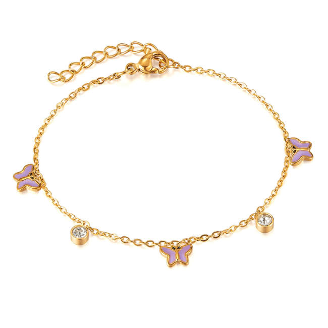 Wholesale Stainless Steel Purple Butterfly Bracelet