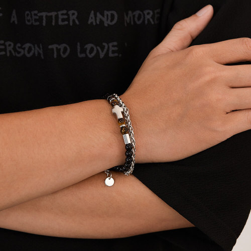 Wholesale Stainless Steel Cross Double Stacked Bracelet