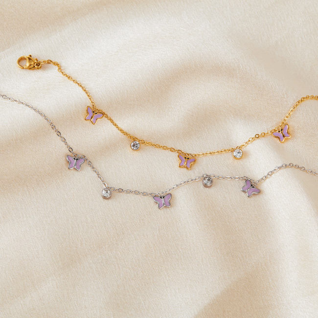 Wholesale Stainless Steel Purple Butterfly Bracelet