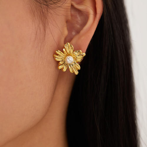 Wholesale Stainless Steel Pearl Flower Earrings