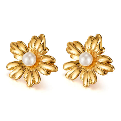 Wholesale Stainless Steel Pearl Flower Earrings