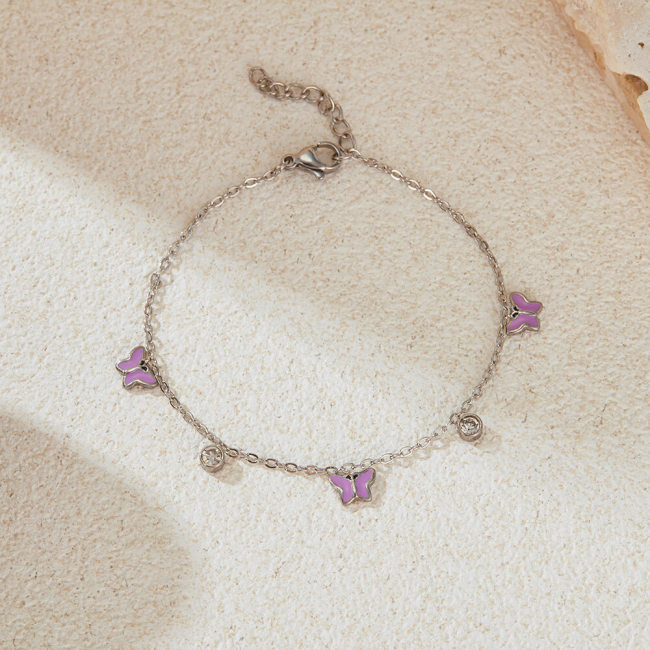 Wholesale Stainless Steel Purple Butterfly Bracelet