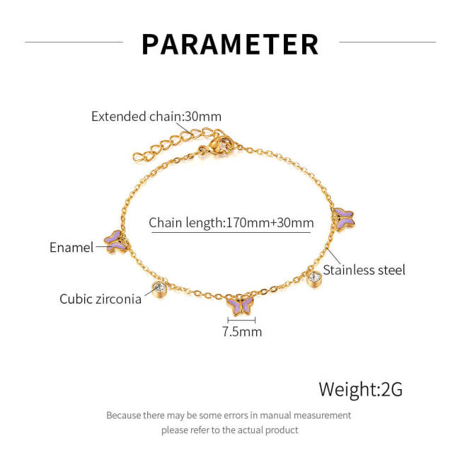 Wholesale Stainless Steel Purple Butterfly Bracelet