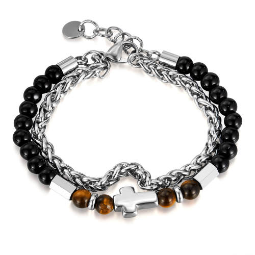 Wholesale Stainless Steel Cross Double Stacked Bracelet