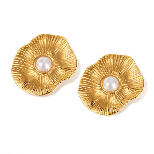 Wholesale Stainless Steel Lotus Leaf Pearl Earrings