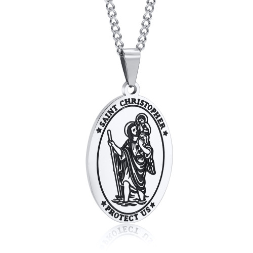 Wholesale Stainless Steel Oval St Christopher Pendant