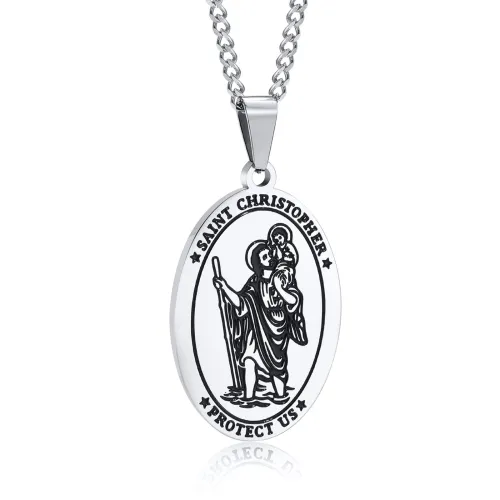 Wholesale Stainless Steel Oval St Christopher Pendant