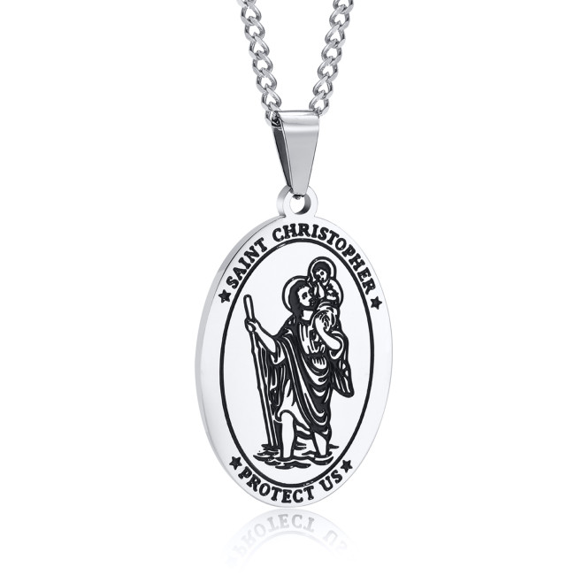Wholesale Stainless Steel Oval St Christopher Pendant