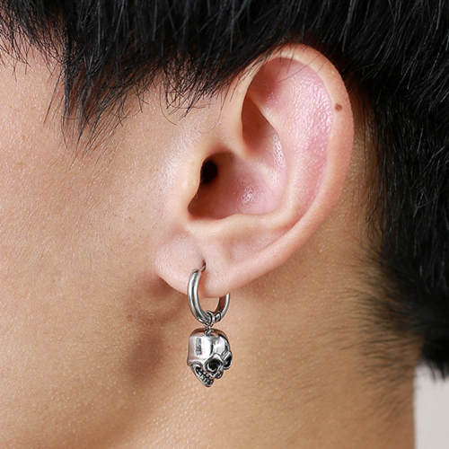 Wholesale Stainless Steel Skull Drop Hoop Earrings