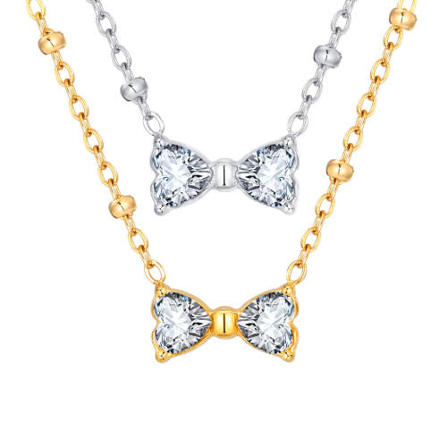 Wholesale Stainless Steel Mini CZ Bow Necklace