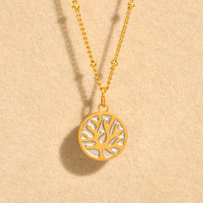 Wholesale Stainless Steel Gold Coin Coral Necklace