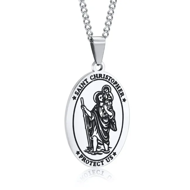 Wholesale Stainless Steel Oval St Christopher Pendant