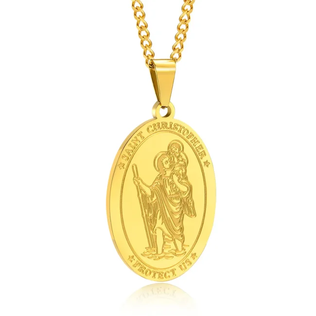 Wholesale Stainless Steel Oval St Christopher Pendant
