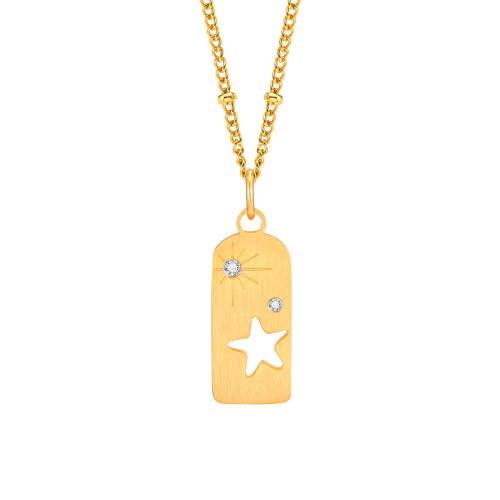 Wholesale Stainless Steel Star Tag Pendant with CZ