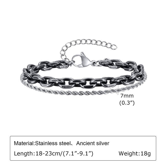 Wholesale Stainless Steel Double Layer Men Bracelet