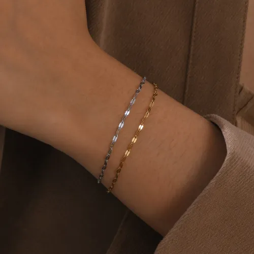 Wholesale Stainless Steel Thin Coffee Bean Link Chain Bracelet
