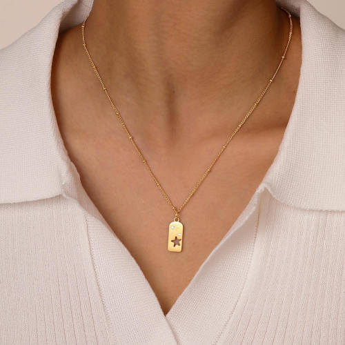 Wholesale Stainless Steel Star Tag Pendant with CZ