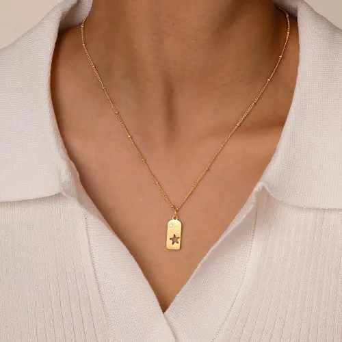Wholesale Stainless Steel Star Tag Pendant with CZ