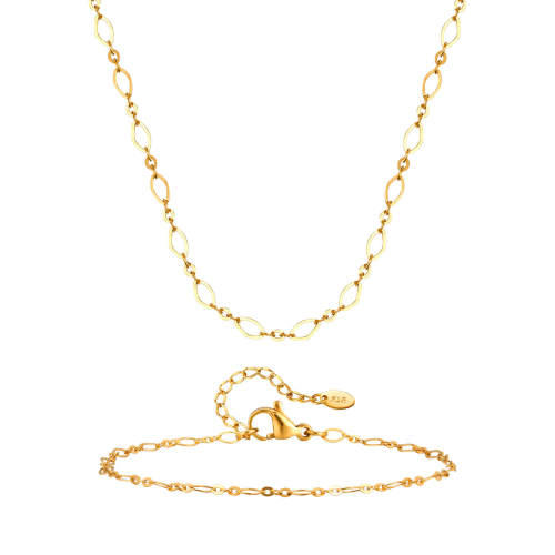 Wholesale Stainless Steel Gold Handmade Necklace Bracelet Set