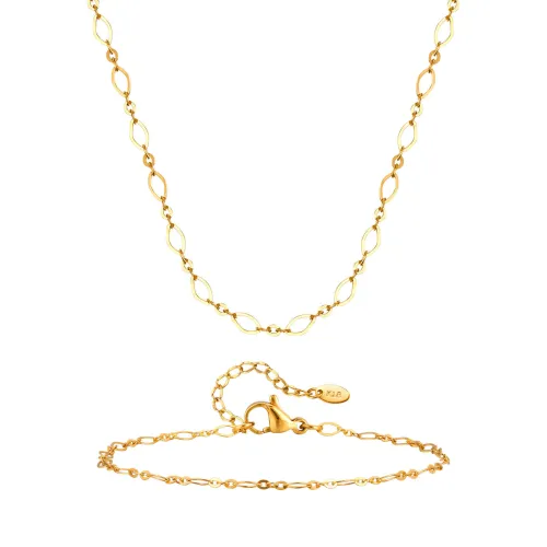 Wholesale Stainless Steel Gold Handmade Necklace Bracelet Set