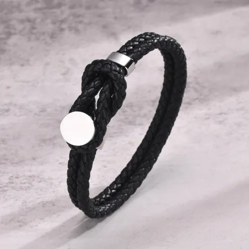 Wholesale Stainless Steel Black Knot Leather Bracelet