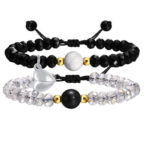 Wholesale Crystal Bead Heart Magnet Couple Bracelet