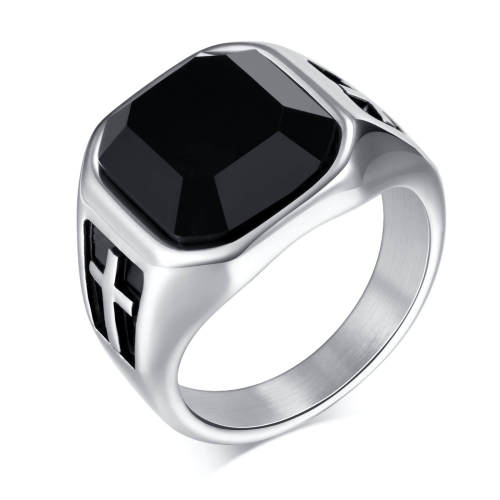 Wholesale Stainless Steel Black Glass Cross Ring