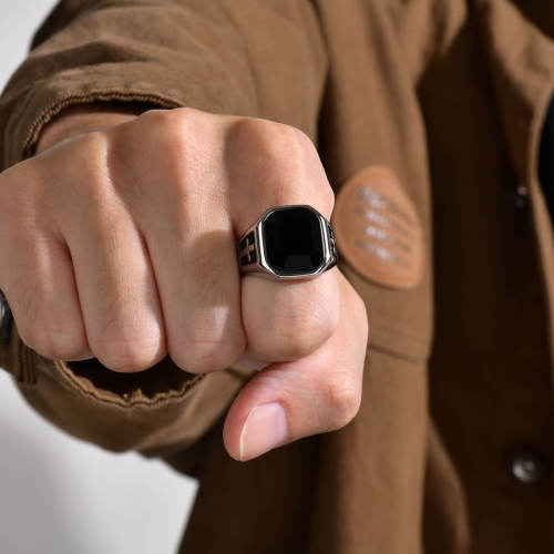Wholesale Stainless Steel Black Glass Cross Ring