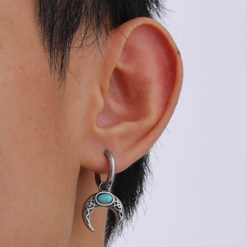 Wholesale Stainless Steel Turquoise Moon Earrings