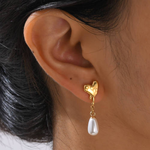 Wholesale Stainless Steel Heart Imitation Pearl Earrings