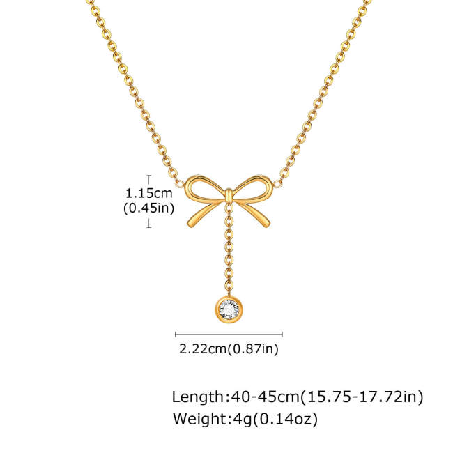 Wholesale Stainless Steel CZ Drop Bow Necklace