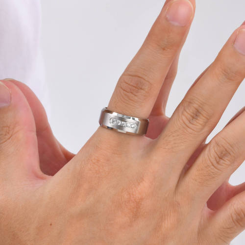 Wholesale Stainless Steel Brush Ring with Zirconia