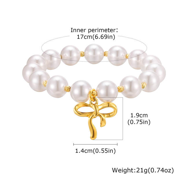 Wholesale Stainless Steel Gold Ribbon Pearl Bracelet