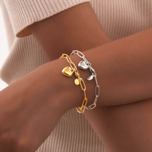 Wholesale Stainless Steel Paperclip Bracelet with Heart Pendant