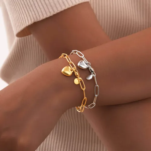 Wholesale Stainless Steel Paperclip Bracelet with Heart Pendant