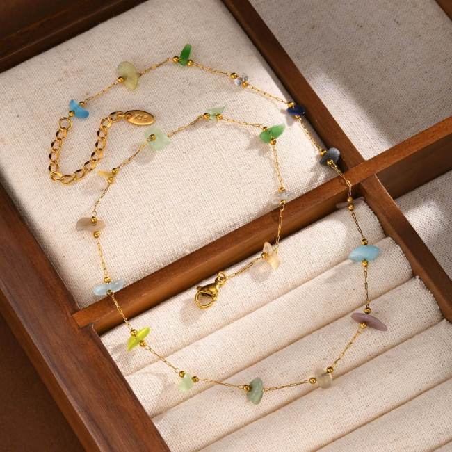 Wholesale Stainless Steel Colored Natural Stone Necklace
