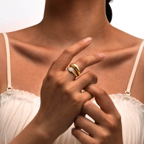 Wholesale Stainless Steel Gold Double Zirconia Ring